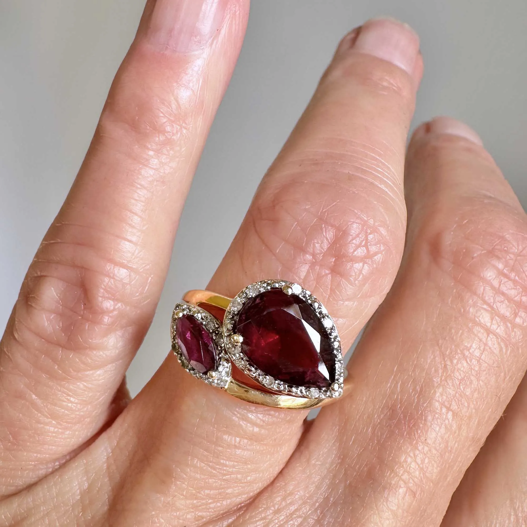 Vintage Diamond Pear Cut Pink Tourmaline Ring in 14K Gold