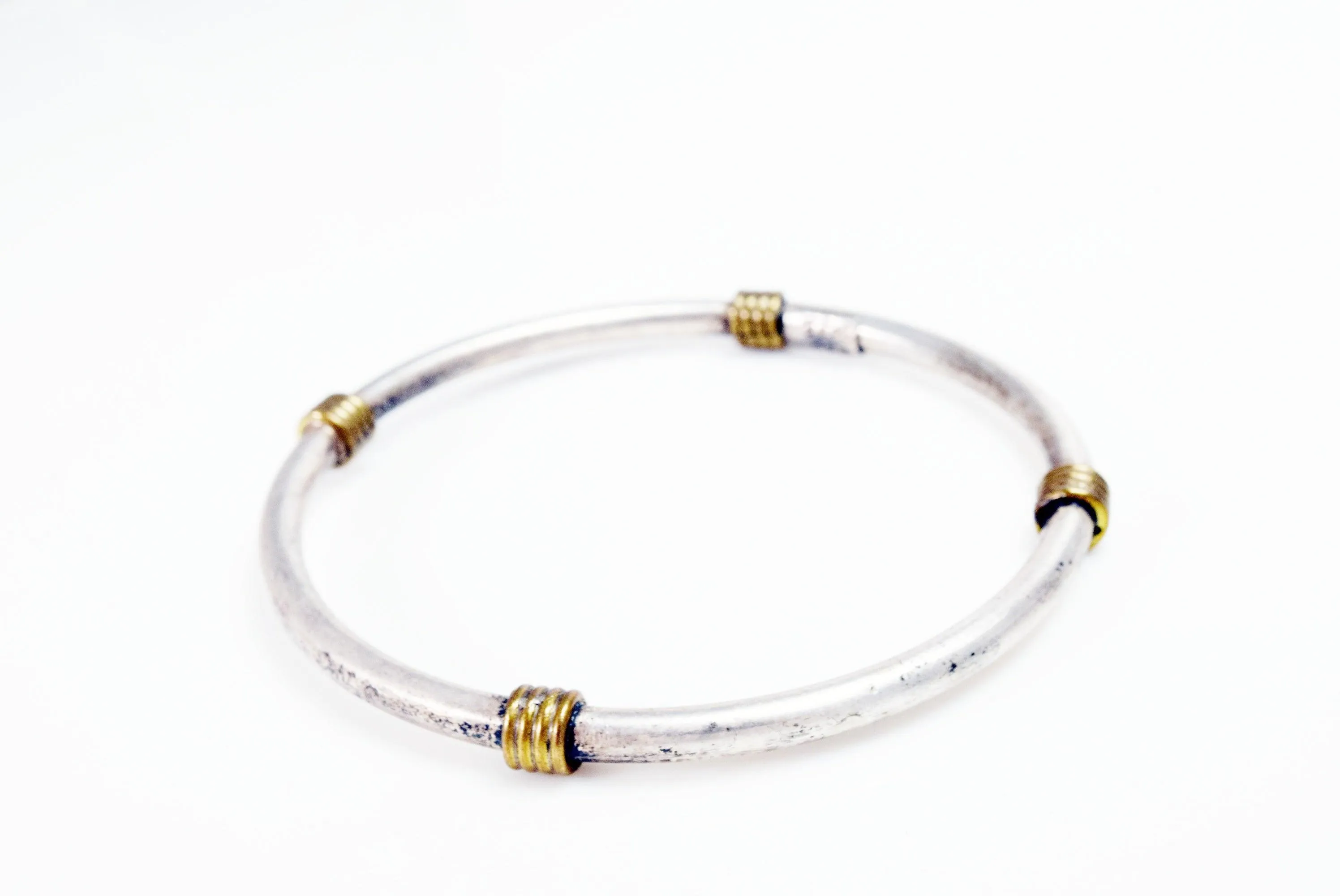 Vintage Two Tone Mexican Bangle Sterling Silver and Brass
