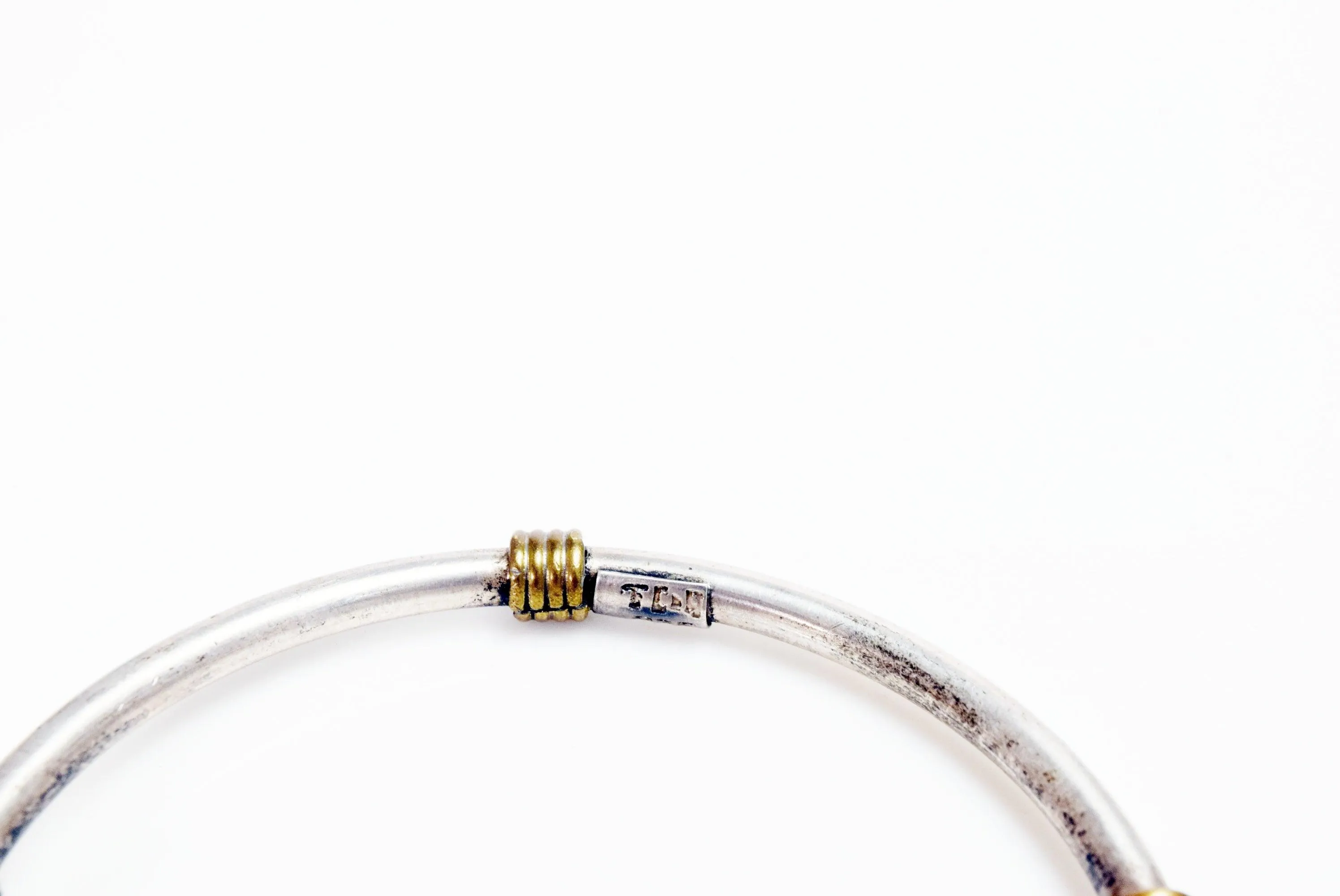 Vintage Two Tone Mexican Bangle Sterling Silver and Brass