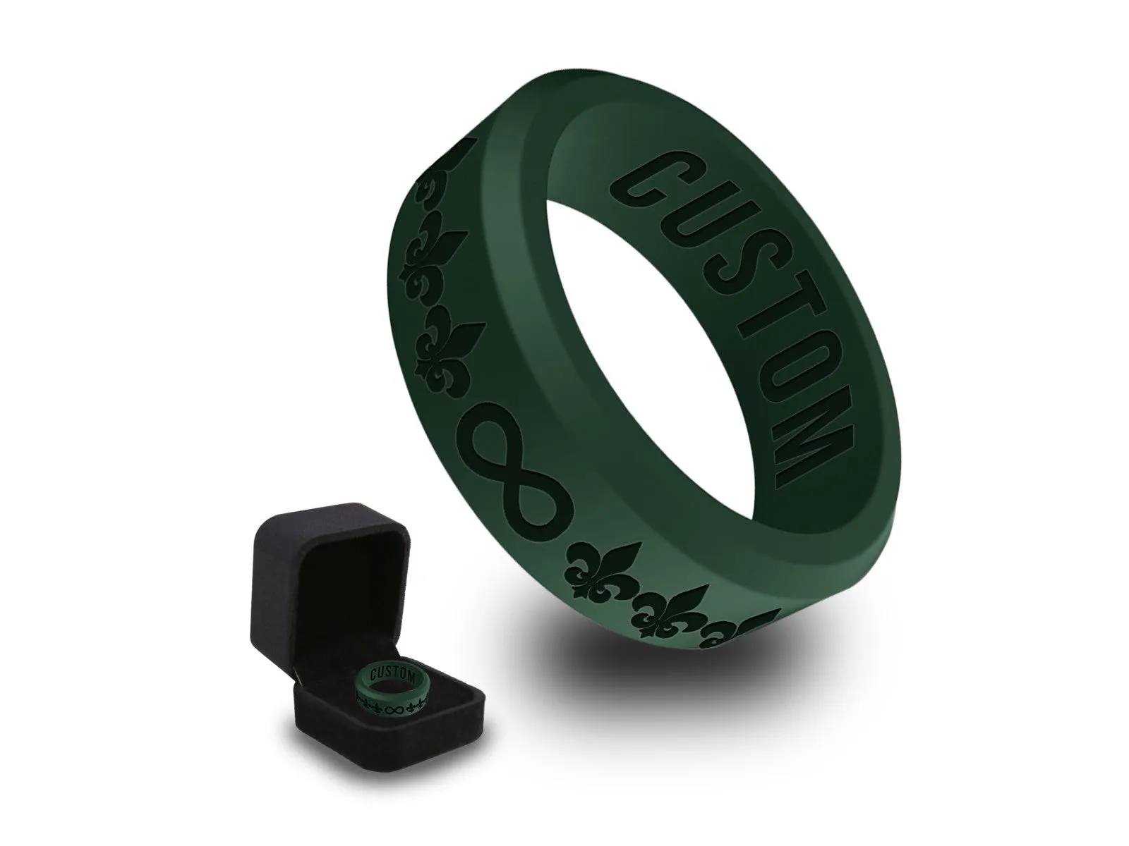 WildFire Fleur De Lis with Infinity Symbol Silicone Ring   Ring Box