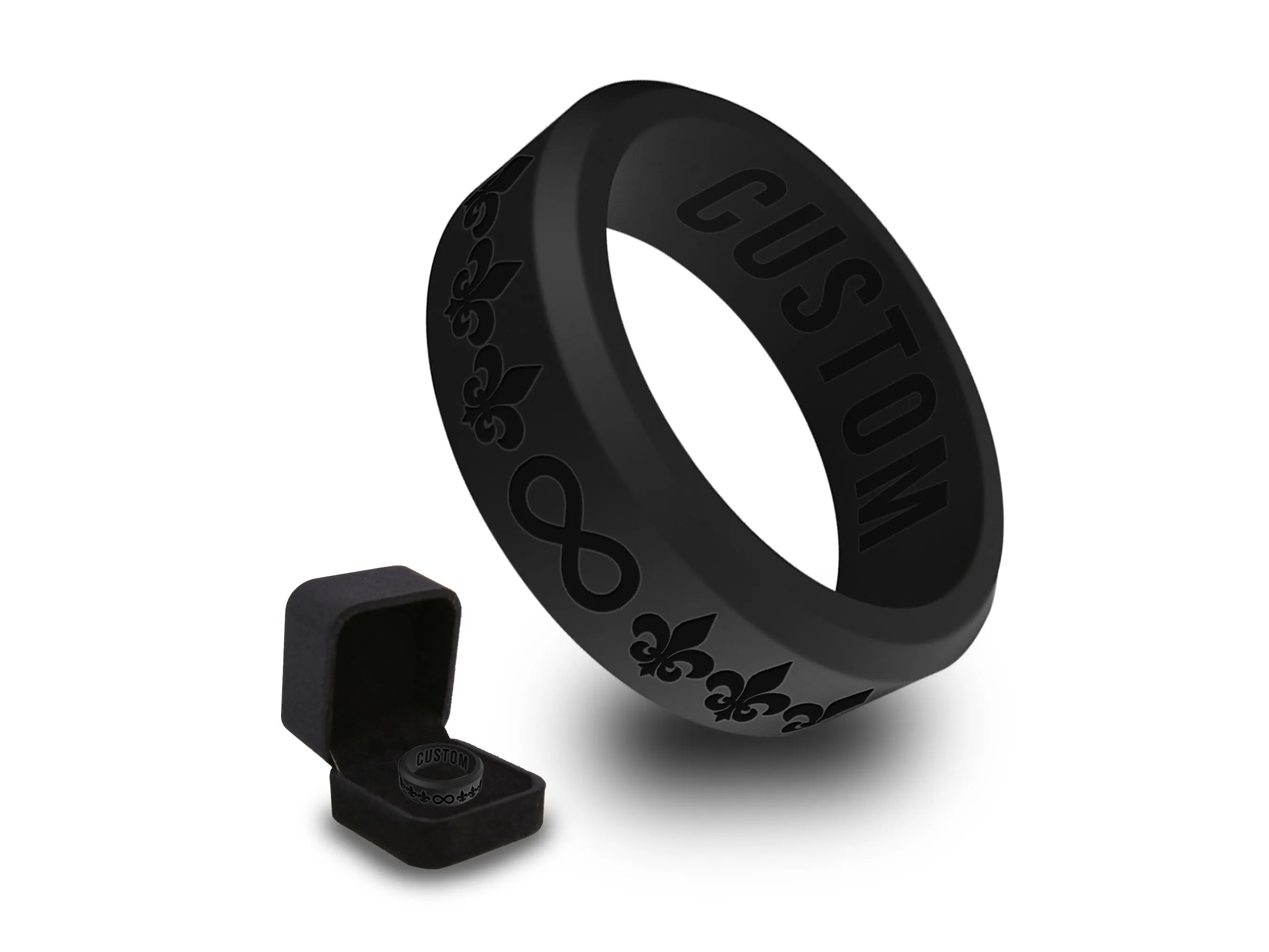 WildFire Fleur De Lis with Infinity Symbol Silicone Ring   Ring Box