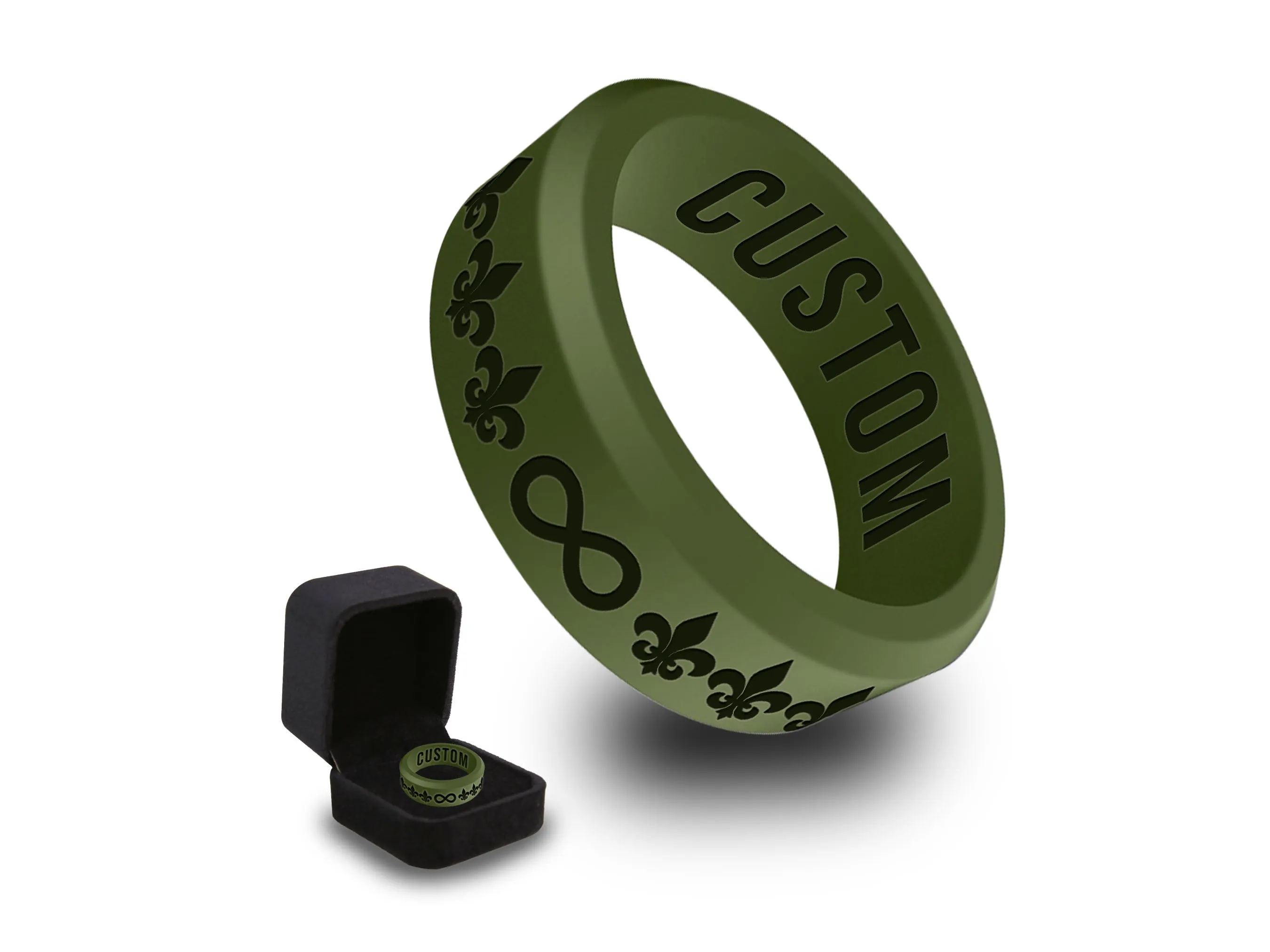 WildFire Fleur De Lis with Infinity Symbol Silicone Ring   Ring Box