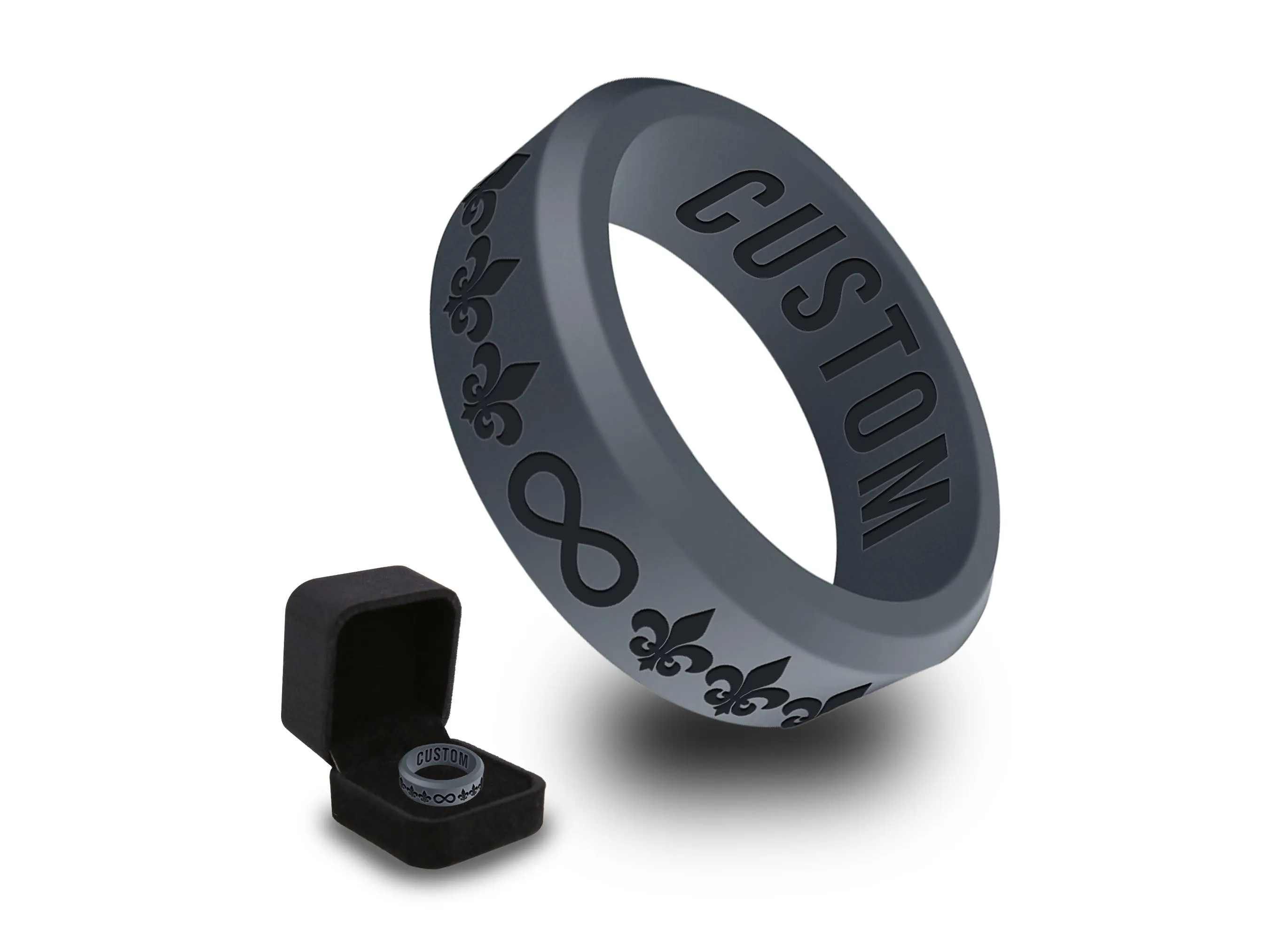 WildFire Fleur De Lis with Infinity Symbol Silicone Ring   Ring Box