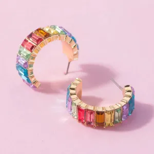 Women's Multicolor Cubic Zirconia Decor Cuff Stud Earrings