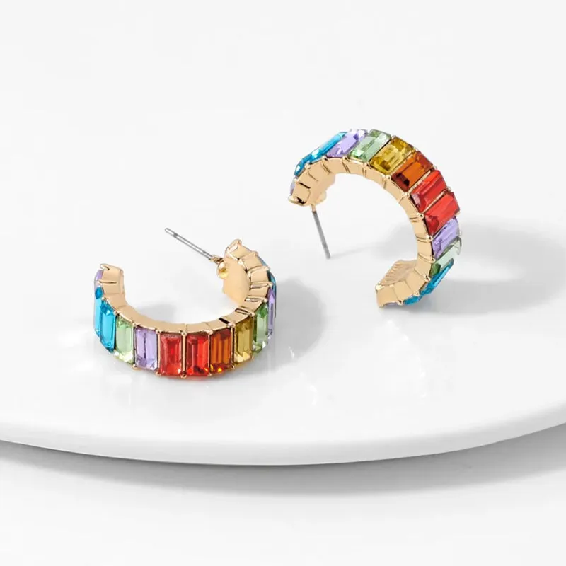 Women's Multicolor Cubic Zirconia Decor Cuff Stud Earrings