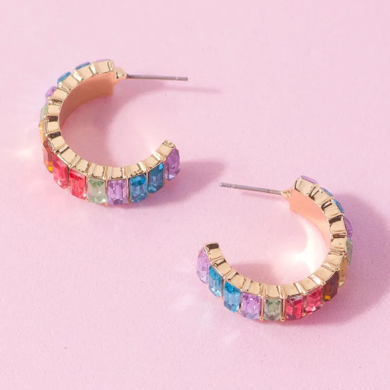 Women's Multicolor Cubic Zirconia Decor Cuff Stud Earrings