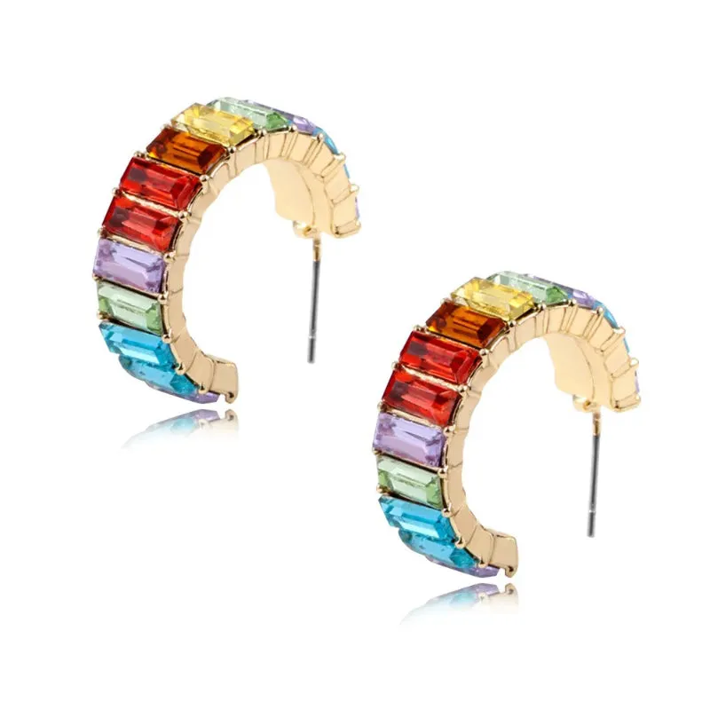 Women's Multicolor Cubic Zirconia Decor Cuff Stud Earrings
