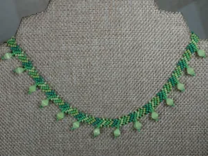 Woven Beaded Green Choker with Diamond Shaped Accents
