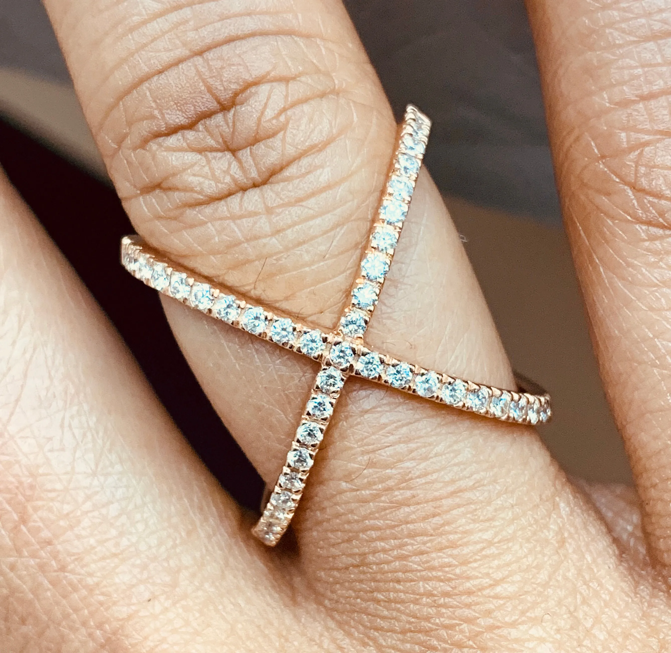 Xena Diamond Cross Ring (0.53 ct Diamonds) in Rose Gold