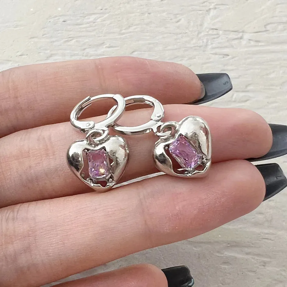 Y2K Bowknot Zircon Stud Earrings for Women Fashion Korean Silver Color Pink Crystal Personality Earring Girl Party Jewelry Gifts