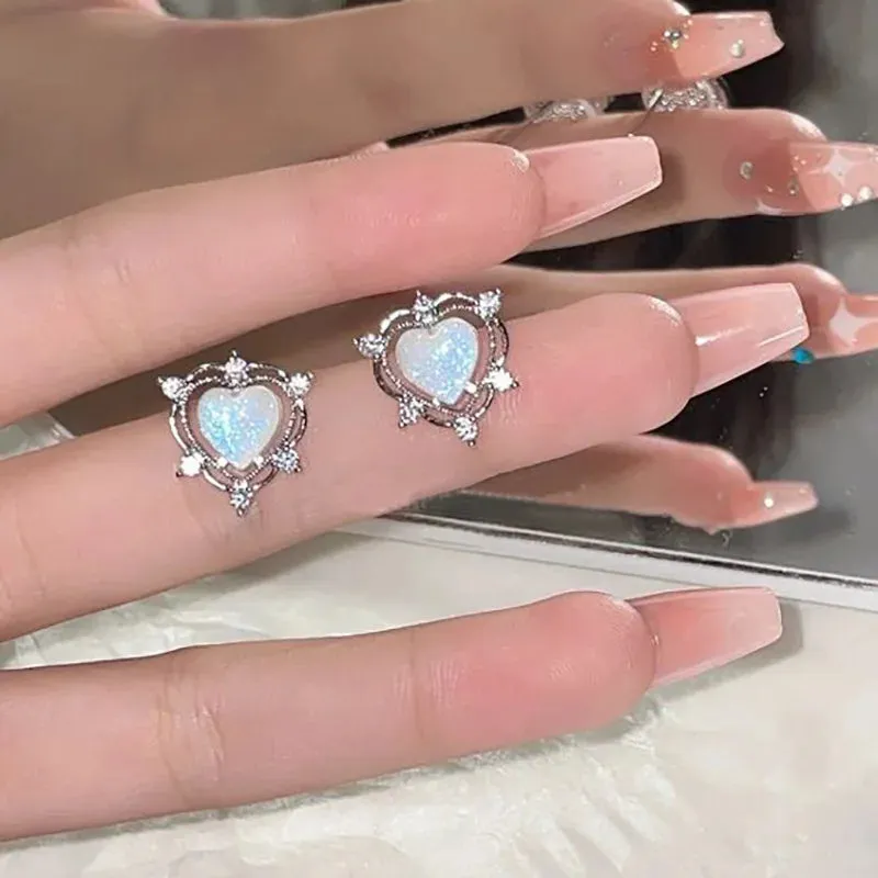 Y2K Bowknot Zircon Stud Earrings for Women Fashion Korean Silver Color Pink Crystal Personality Earring Girl Party Jewelry Gifts