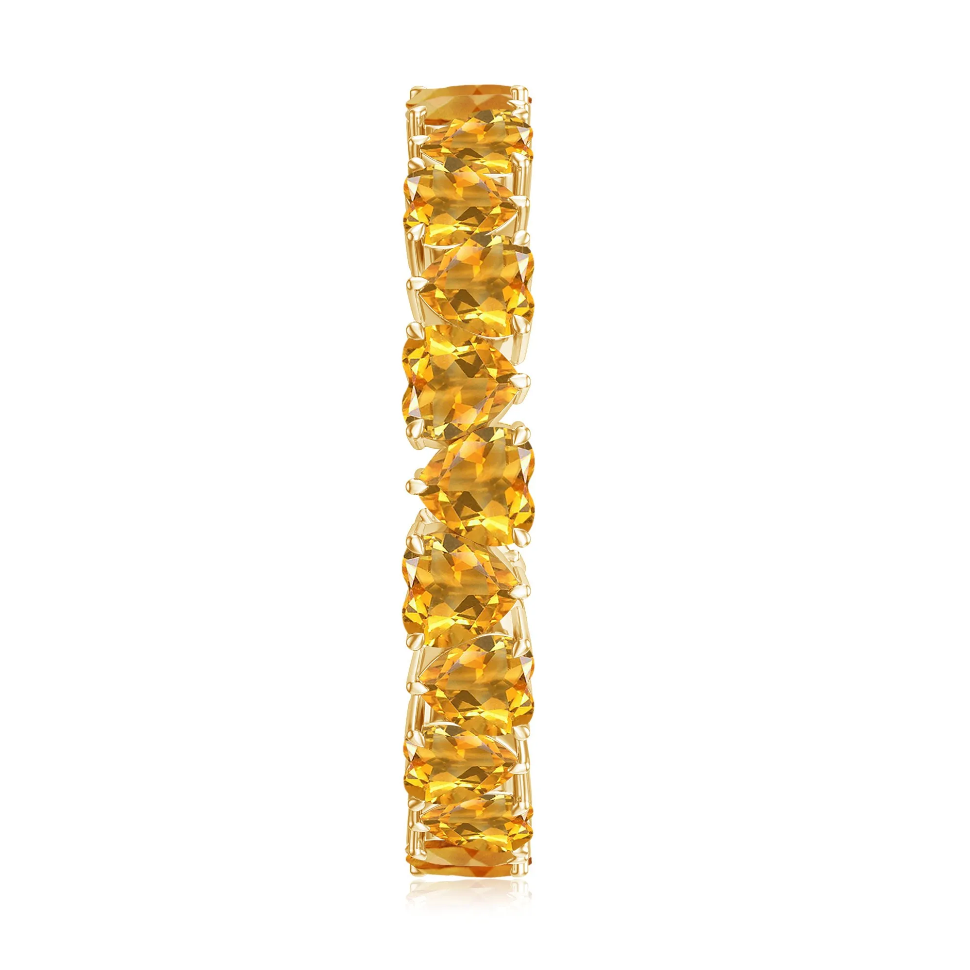 Yellow Heart Cut Citrine Eternity Ring in Claw Setting