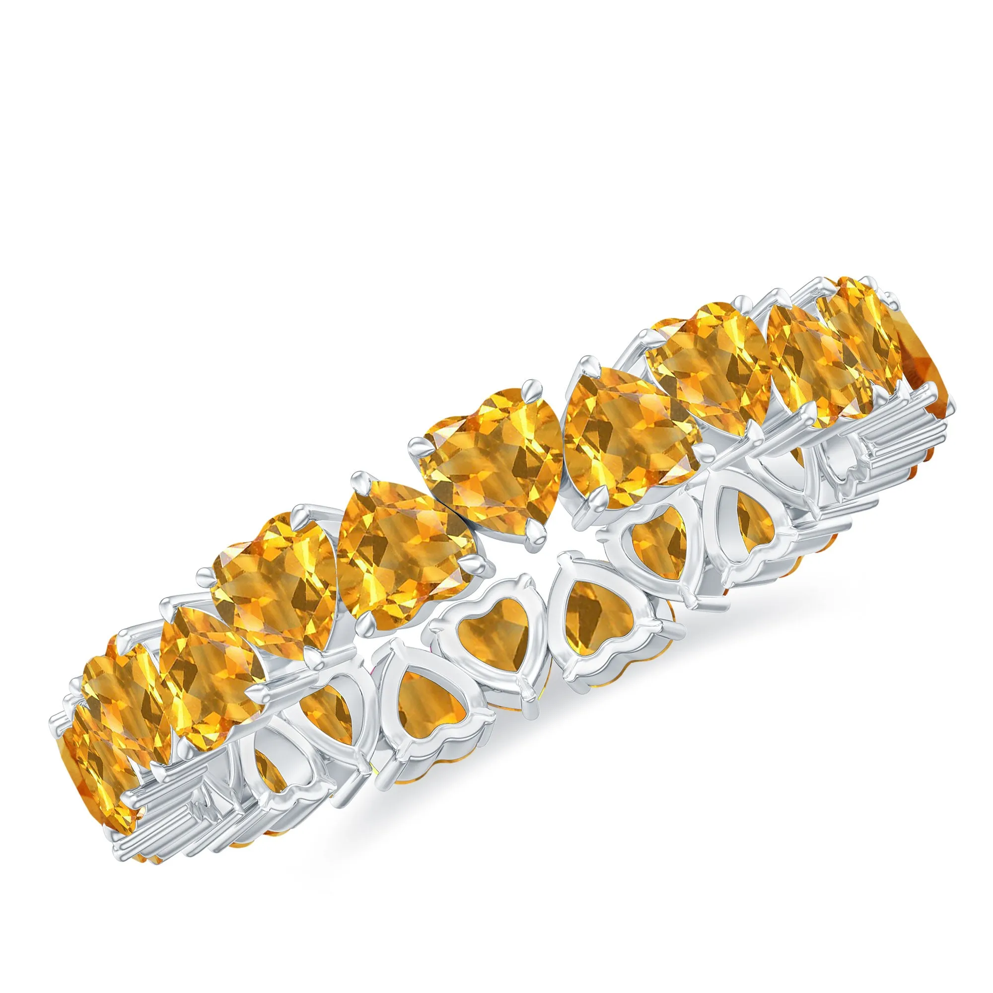 Yellow Heart Cut Citrine Eternity Ring in Claw Setting