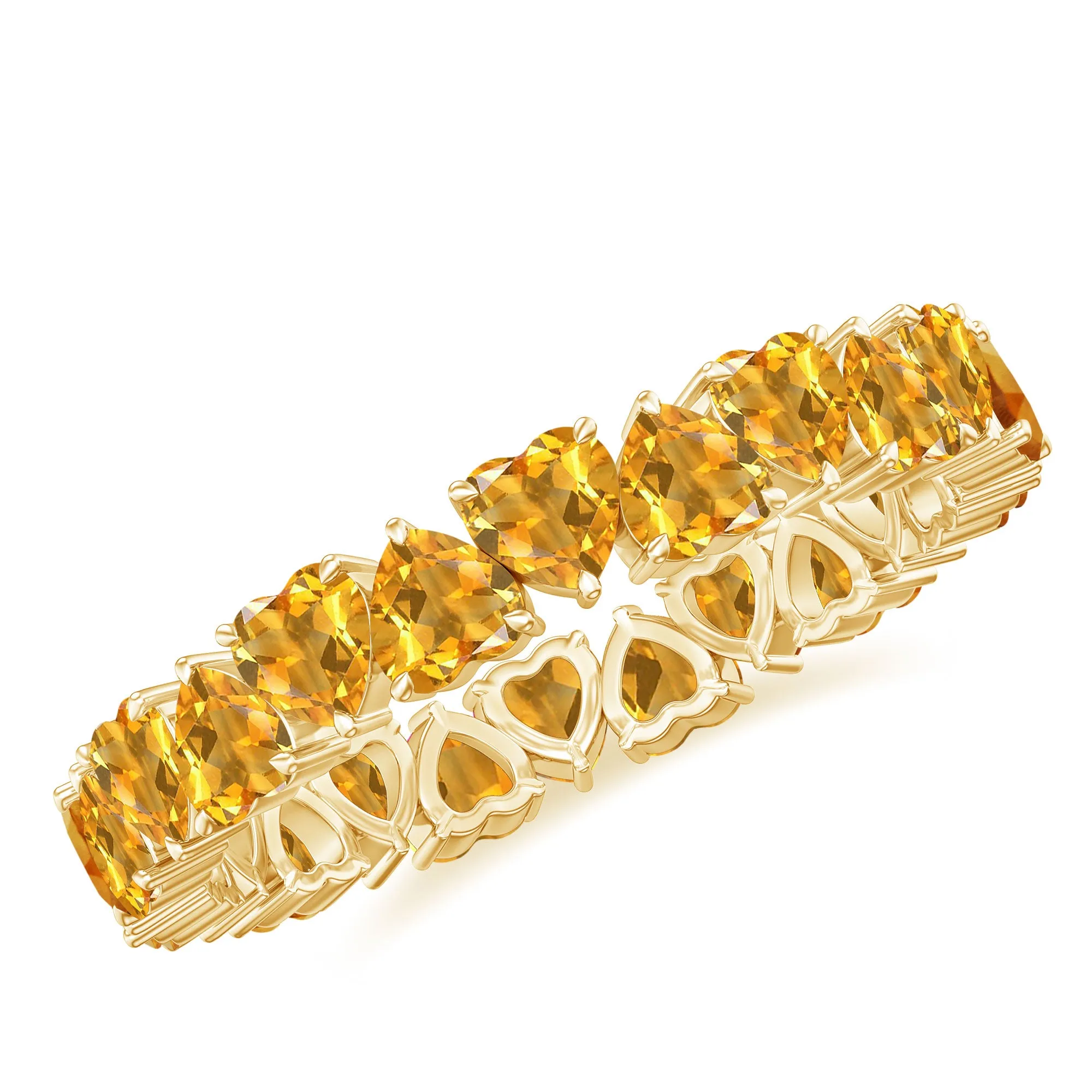 Yellow Heart Cut Citrine Eternity Ring in Claw Setting