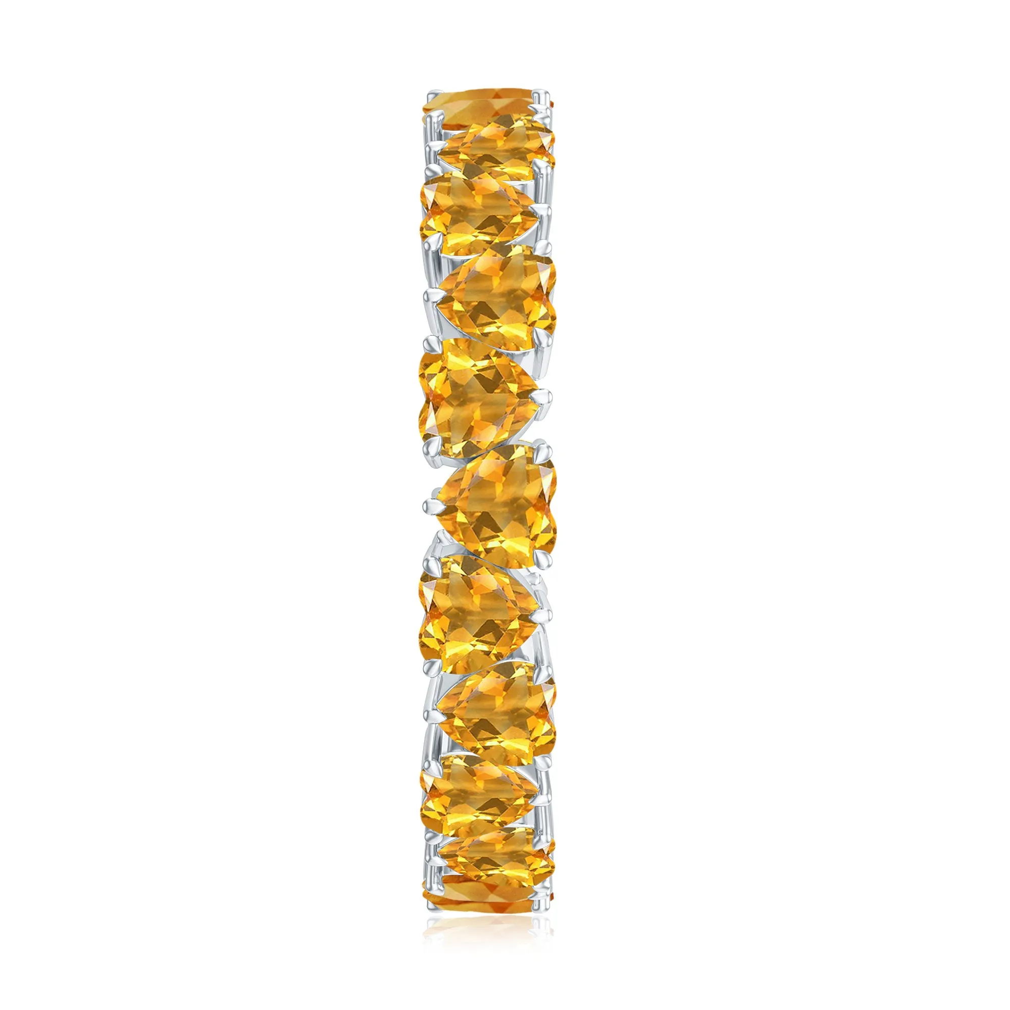 Yellow Heart Cut Citrine Eternity Ring in Claw Setting