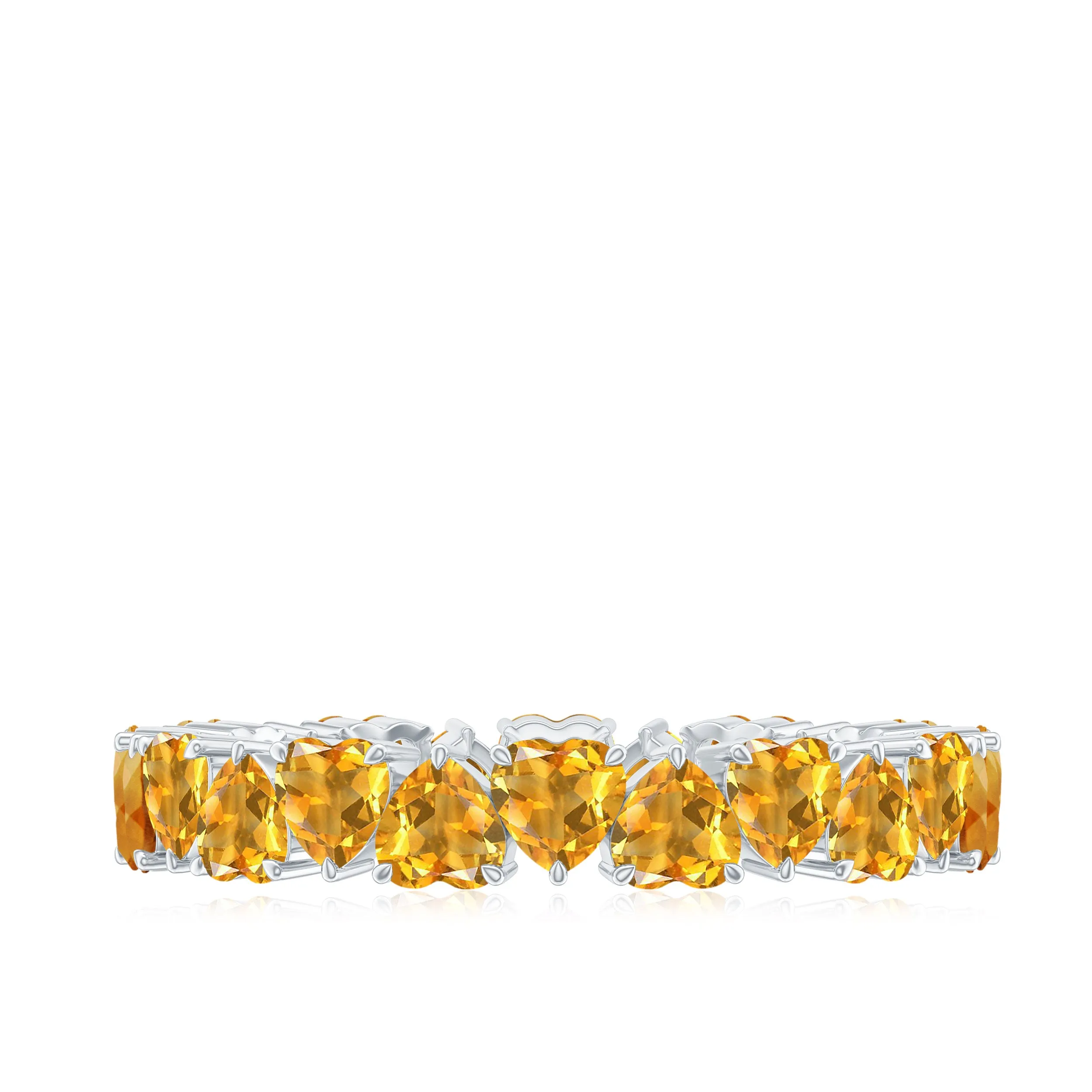 Yellow Heart Cut Citrine Eternity Ring in Claw Setting